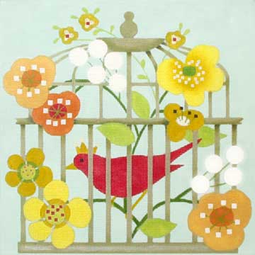 click here to view larger image of Red Bird Cage (hand painted canvases)