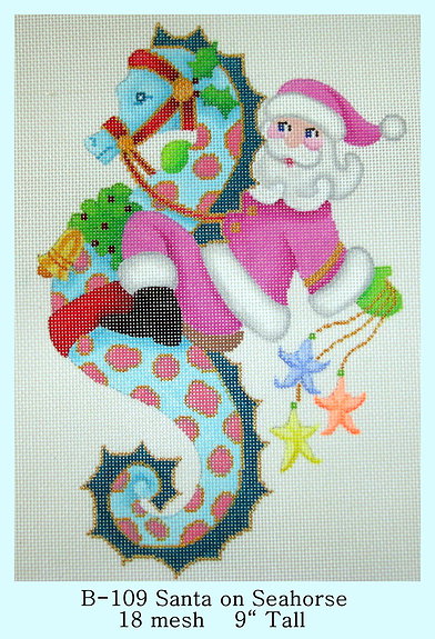 click here to view larger image of Santa on Seahorse (hand painted canvases)