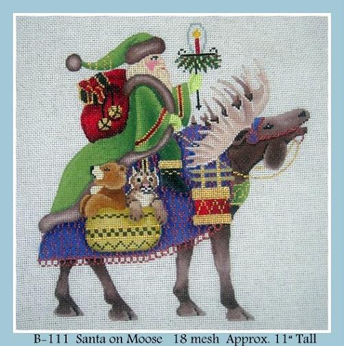 click here to view larger image of Santa on Moose (hand painted canvases)