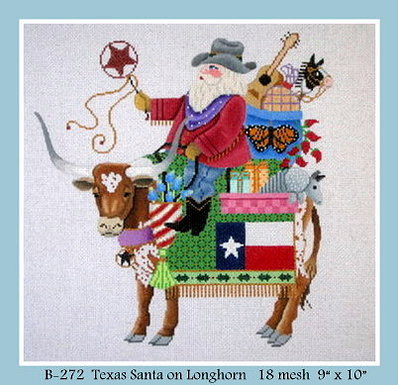 click here to view larger image of Texas Santa on Longhorn (hand painted canvases)