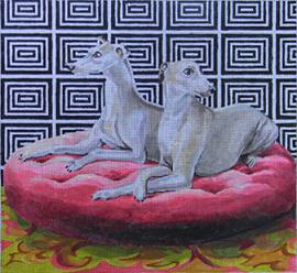 click here to view larger image of Whippets (hand painted canvases)