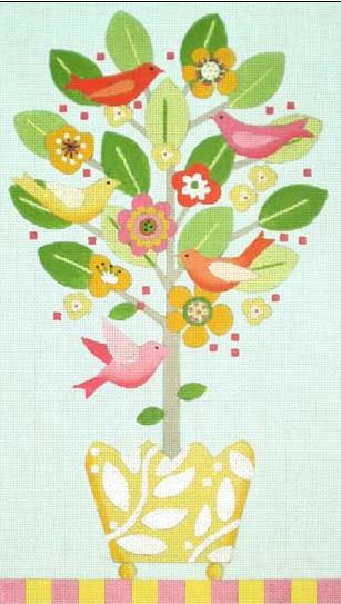click here to view larger image of Bird Topiaries - Spring (hand painted canvases)