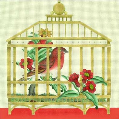 click here to view larger image of Red Bird Cage (hand painted canvases)
