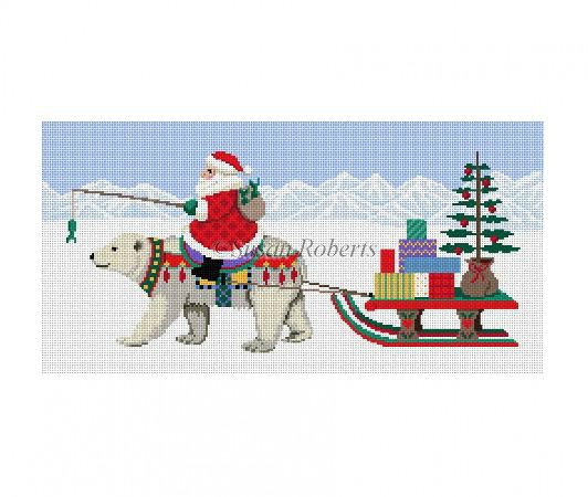 click here to view larger image of Santa Riding Polar Bear with Sled (hand painted canvases)