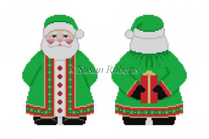 click here to view larger image of Green Coat Santa with Present (hand painted canvases)