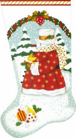 click here to view larger image of Golden Star Snowman Stocking (hand painted canvases)