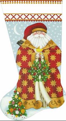 click here to view larger image of Gold Star Santa Stocking (hand painted canvases)