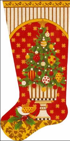 click here to view larger image of Golden Star Tree Stocking (hand painted canvases)