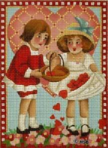 click here to view larger image of Victorian Valentine - Sharing Hearts (hand painted canvases)