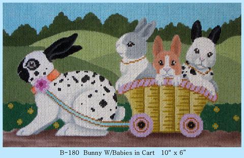 click here to view larger image of Bunny with Babies in Cart (hand painted canvases)