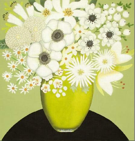 click here to view larger image of White Bouquet in Yellow Vase (hand painted canvases)