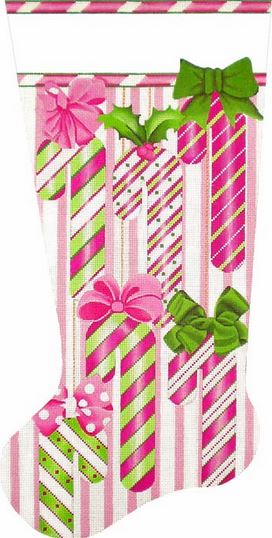 click here to view larger image of Pink Candy Cane Stocking (hand painted canvases)