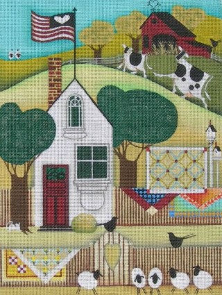 click here to view larger image of Quilts on Fence (hand painted canvases)
