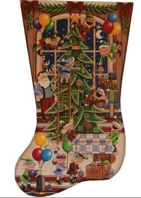 click here to view larger image of Elf Inegenuity Window Stocking - 13ct (hand painted canvases)