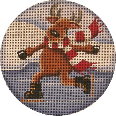 click here to view larger image of Skating Reindeer Ornament (hand painted canvases)