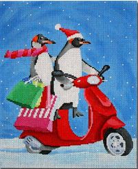 click here to view larger image of Penguins on Scooter Shopping (hand painted canvases)
