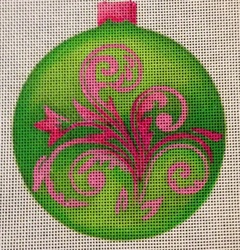 click here to view larger image of Green with Pink Flower (hand painted canvases)
