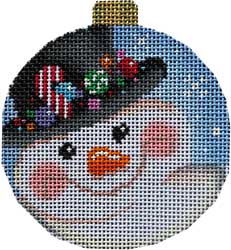 click here to view larger image of Snowman Round Top Hat Ornament (hand painted canvases)