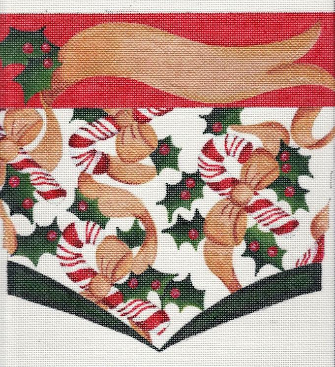 click here to view larger image of Candy Cane Stocking Cuff (hand painted canvases)