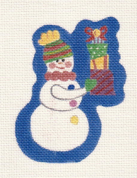click here to view larger image of Snowman with Gifts Ornament (hand painted canvases)