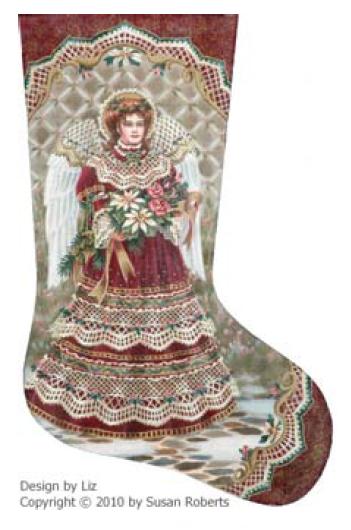 click here to view larger image of Angel and Bouquet Stocking - Susan Roberts Needlepoint	 (None Selected)