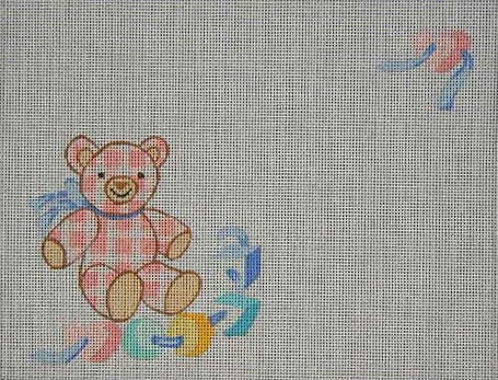 click here to view larger image of Plaid Teddy (pink) Announcement (hand painted canvases)
