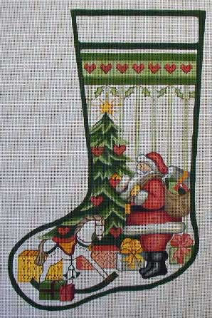 click here to view larger image of Santa/Tree/Rocking Horse Stocking (hand painted canvases)