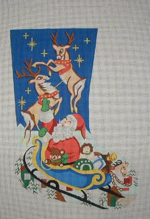 click here to view larger image of Santa Sleigh Stocking (hand painted canvases)
