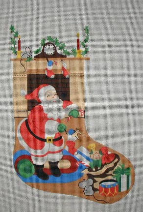 click here to view larger image of Santa/Fireplace Stocking (hand painted canvases)