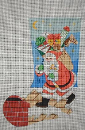 click here to view larger image of Santa on Roof Stocking (hand painted canvases)