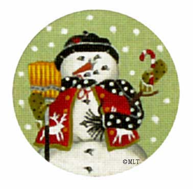 click here to view larger image of Black Hat Snowman w/Candy Cane Ornament (hand painted canvases)
