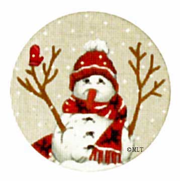 click here to view larger image of Red Hat Snowman w/Mitten Ornament (hand painted canvases)