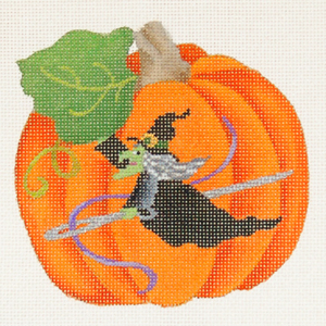 click here to view larger image of Stitchers With Pumpkin Ornament (hand painted canvases)