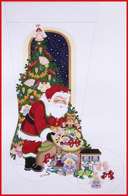 click here to view larger image of Santa w/Toy Bag and Angel Girl Stocking  (hand painted canvases)