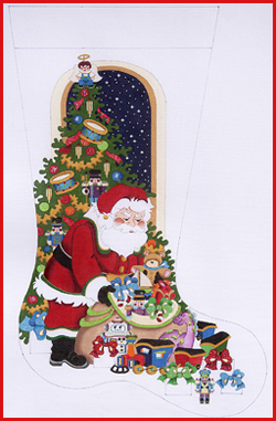 click here to view larger image of Santa w/Toy Bag Boy Stocking  (hand painted canvases)