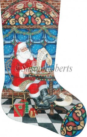 click here to view larger image of Coffee Break Santa Stocking (hand painted canvases)