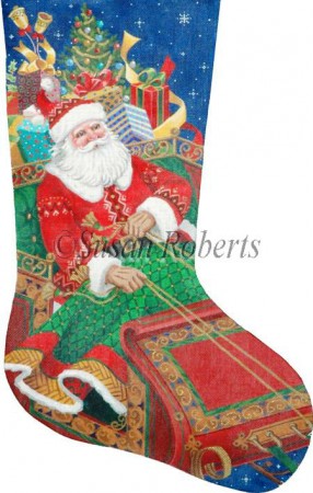 click here to view larger image of Santa's On His Way Stocking - 18ct (hand painted canvases)