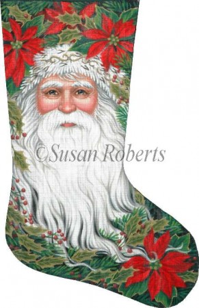 click here to view larger image of Santa & Poinsettias Stocking - 18 mesh (hand painted canvases)