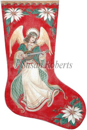 click here to view larger image of Angel & Poinsettia Stocking - 18 mesh (hand painted canvases)
