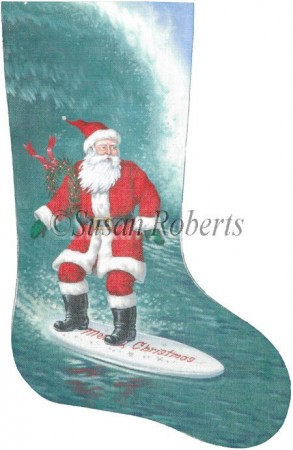 click here to view larger image of Surfer Santa Stocking - 18ct (hand painted canvases)