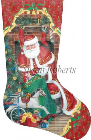 click here to view larger image of Santa's First Stop Stocking (hand painted canvases)