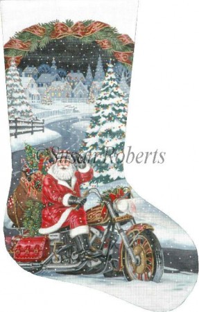 click here to view larger image of Biker Santa Stocking (hand painted canvases)