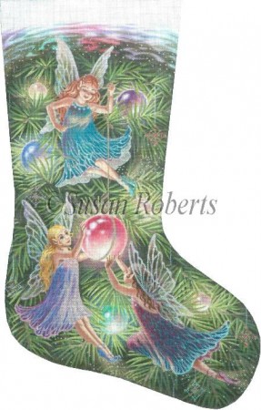 click here to view larger image of Christmas Fairies Stocking (hand painted canvases)