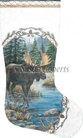 click here to view larger image of Moose Stocking (hand painted canvases)