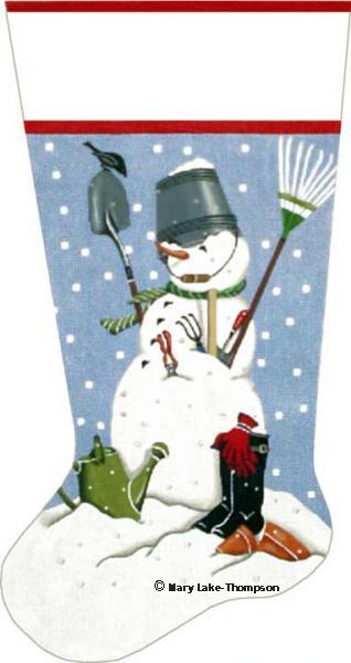 click here to view larger image of Garden Snowman Stocking (hand painted canvases)
