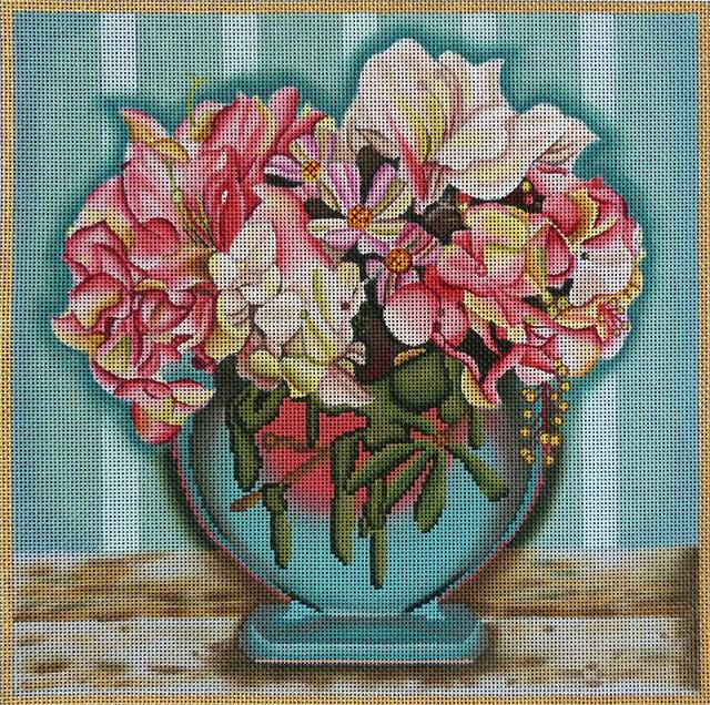click here to view larger image of Aqua Floral Arrangement (hand painted canvases)