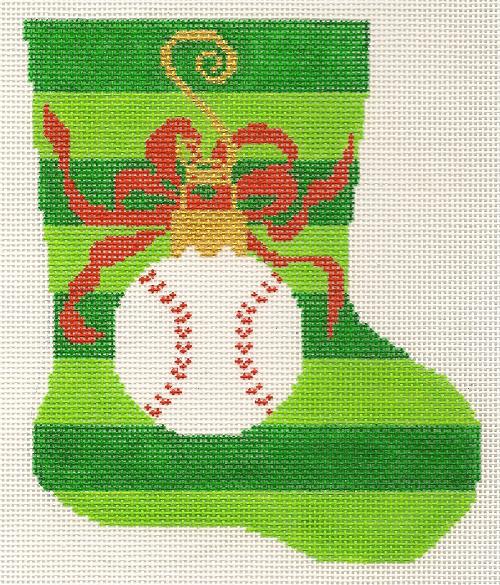 click here to view larger image of Mini Stocking - Baseball (hand painted canvases)