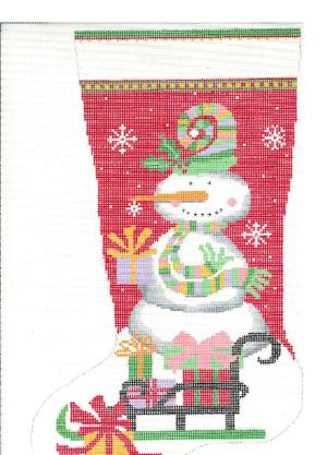 click here to view larger image of Snowman Stocking - Red (hand painted canvases)