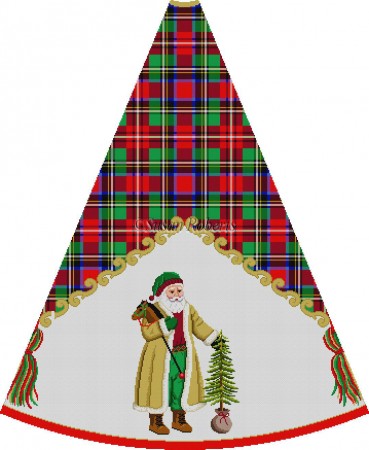 click here to view larger image of Shearling Coat Santa with Tree - Tartan Santa Tree Skirt (hand painted canvases)