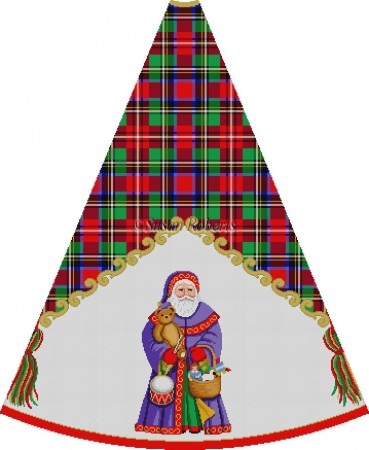 click here to view larger image of Grape Robe Santa with Toy Basket - Tartan Santa Tree Skirt (hand painted canvases)